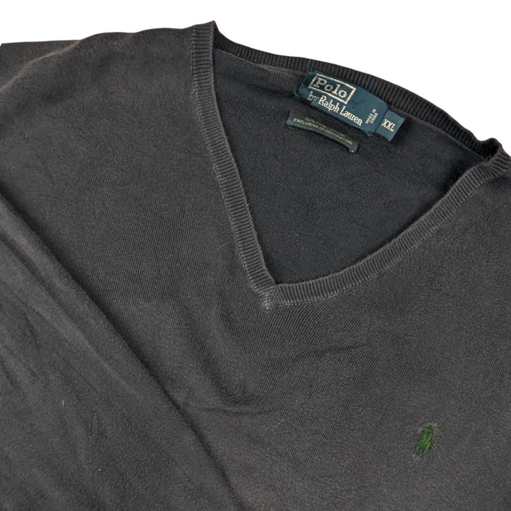 Polo Ralph Lauren Mens XXL Navy Blue Pima Cotton V-Neck Sweater Green Pony Logo - Picture 1 of 11
